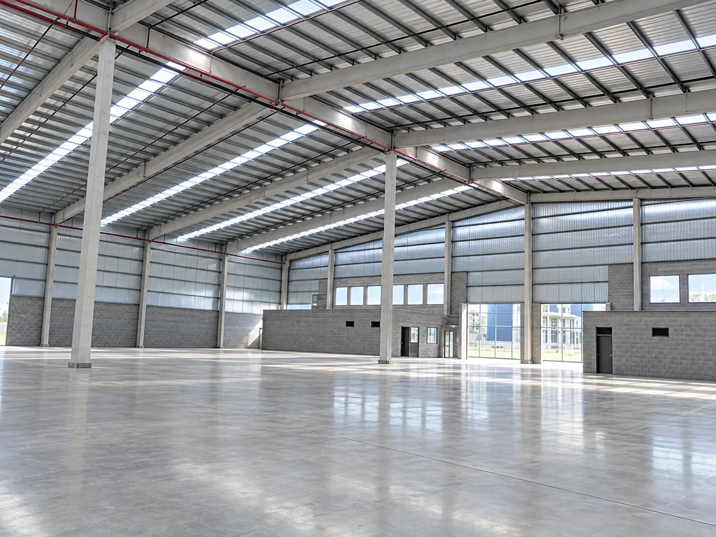 Nave industrial con piso terminado