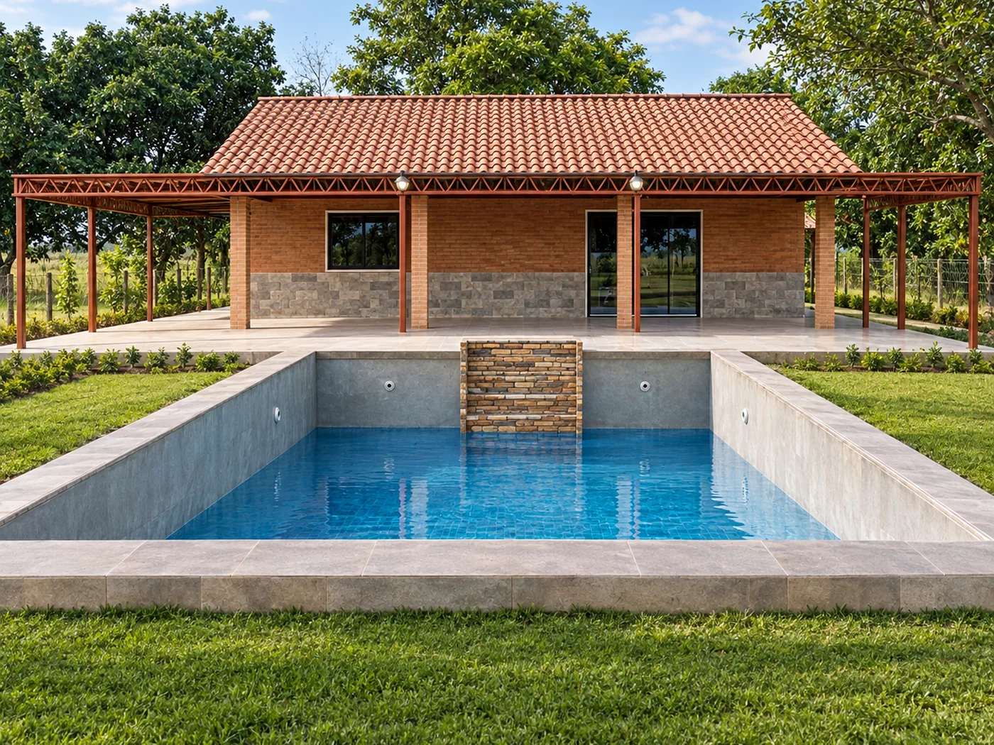 Piscina con solárium